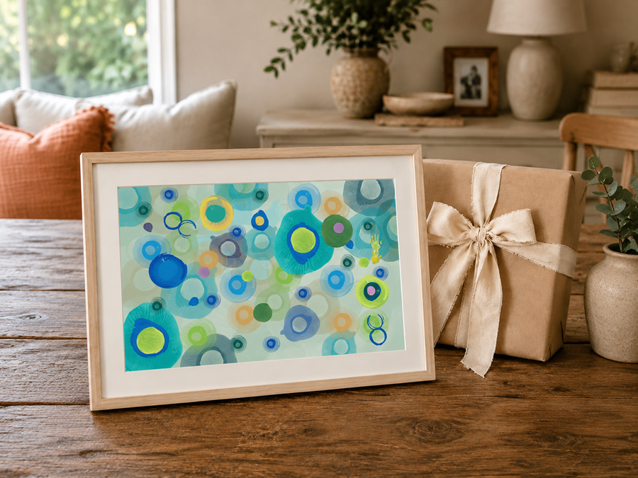 A children's artwork gift prepared for grandparents.